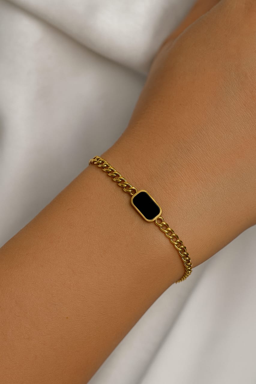Black Onyx Luxury Bracelet   Stainless Steel Gold chain bracelet