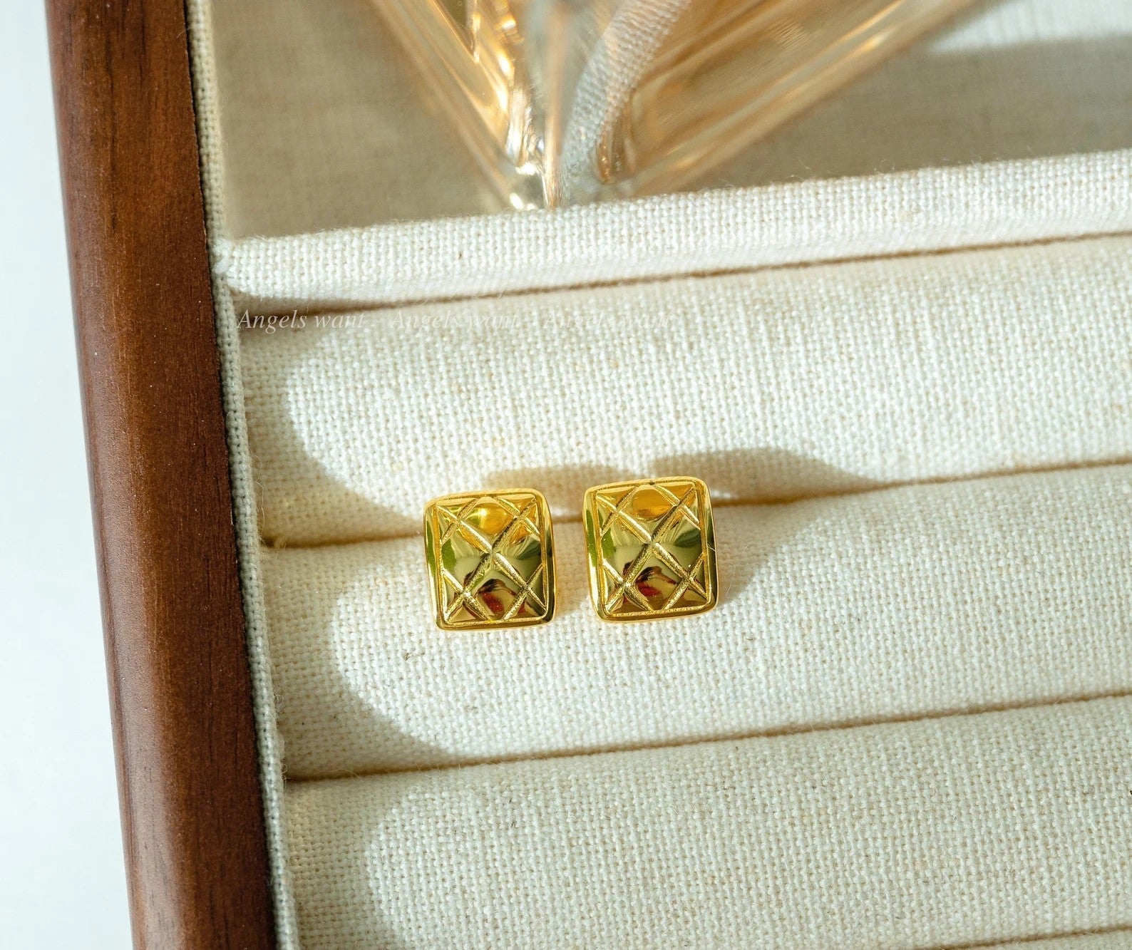 Golden Luxe Quilted Stainless Steel Earrings