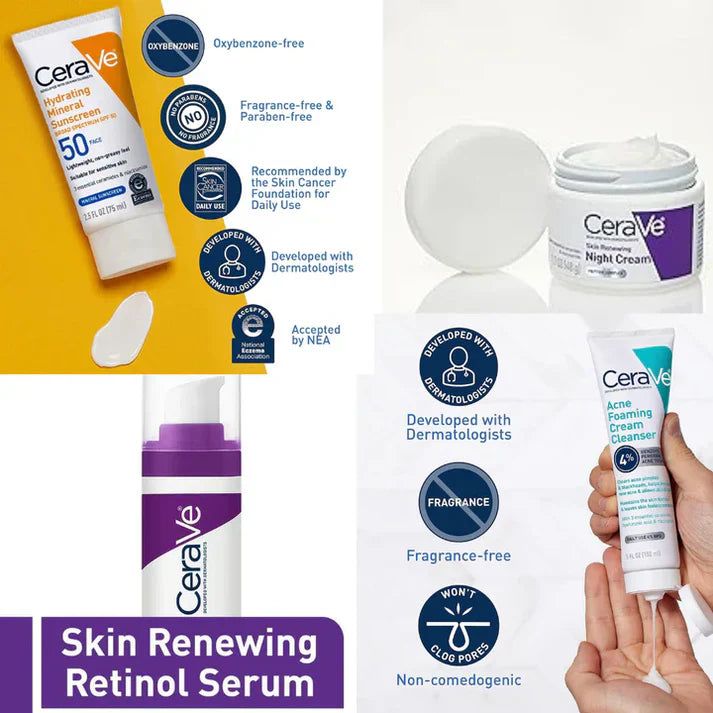 CeraVe Glow Kit: Night Cream + Sunblock + Cleanser + Serum