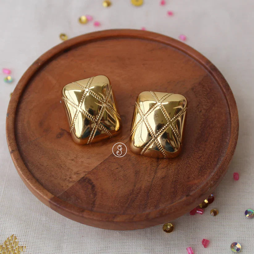 Golden Luxe Quilted Stainless Steel Earrings