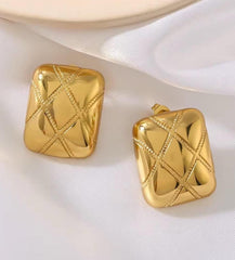 Golden Luxe Quilted Stainless Steel Earrings