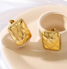 Golden Luxe Quilted Stainless Steel Earrings